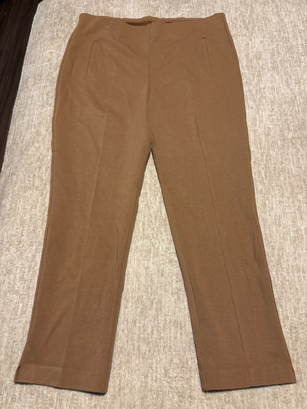 Large Chico's Juliet Ponte Knit Slim Ankle Pants Toffee Tan Camel Brown Size 2